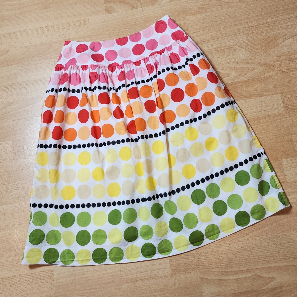 Vtg Talbots Rainbow Multicolored Polka Dot 100% Cotton Midi Skirt Size 8 Petite
